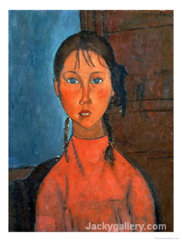 Girl with Pigtails, circa by Amedeo Modigliani paintings reproduction